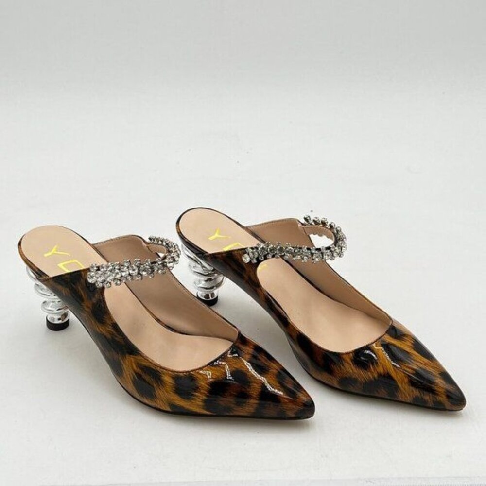 YDN Chic Spiral Thick Mid Heels Pumps Pointed Toe Slip On Mules  Sandals Women